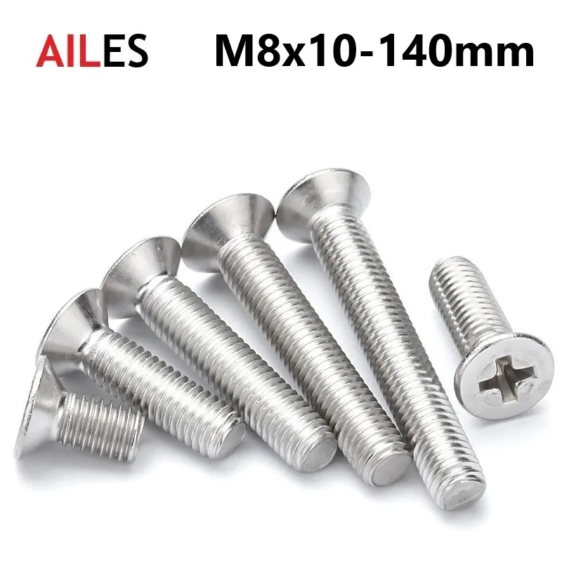 

M8 Cross Recessed Countersunk Screws 304 Stainless Steel Phillips Flat Head Machine Bolts 10 18 20 50 60 70 80 90 100 110 140mm