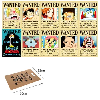 

42*29cm Home Decor Wall Stickers Vintage Paper One Piece Wanted Posters Anime Posters Luffy Chopper Wanted 10 Models/Set Bagged