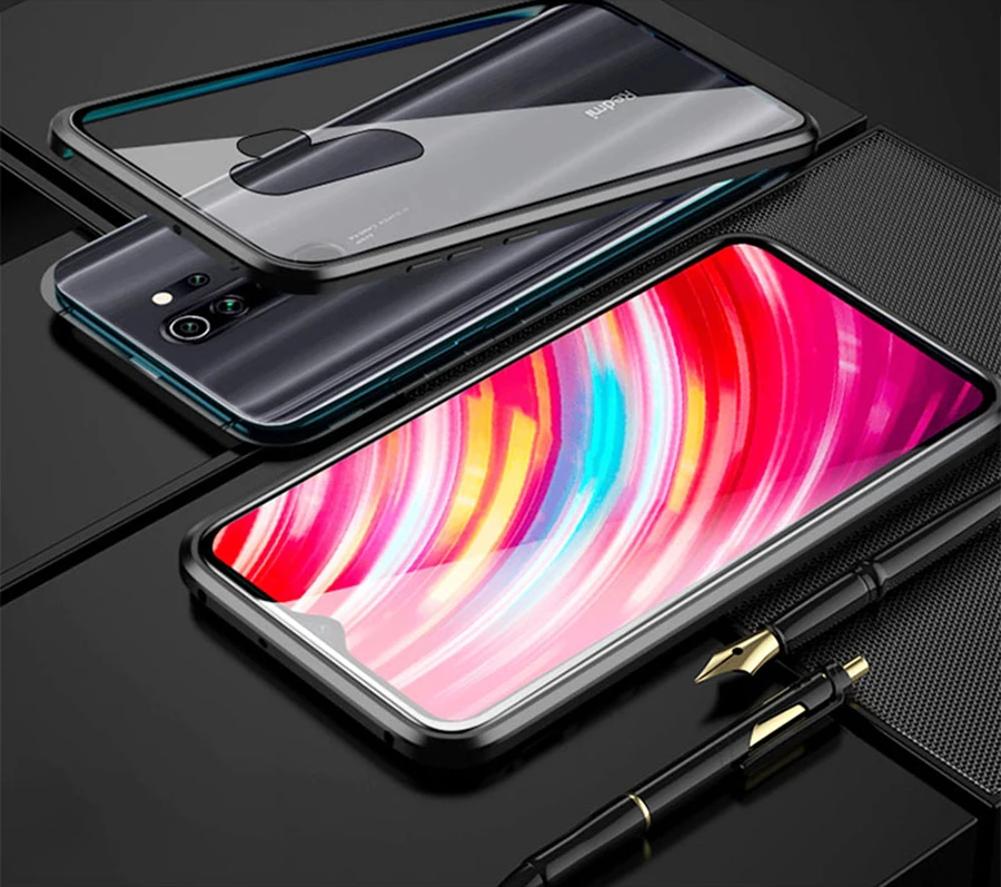 360 полный защитный Магнитный чехол для Xiaomi Redmi Note 8 Pro 8T ударопрочный адсорбционный двойной стеклянный чехол для Redmi Note8 K30 чехол s - Цвет: Black