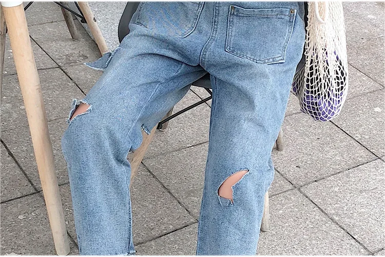 Комбинезоны женские джинсовые комбинезоны 2019 свободные отбеленные рваные джинсы Комбинезоны женские Комбинезоны повседневные уличные