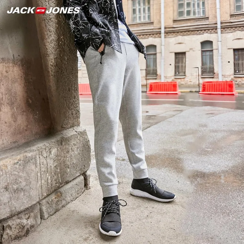 LIGHT GREY MELANGE JackJones мужские Стрейчевые штаны для бега с карманами на молнии, мужские тонкие спортивные штаны 219314517 - Цвет: LIGHT GREY MELANGE