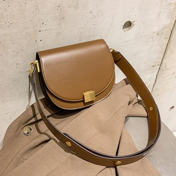 

Saddle Bag Lady Fashion Shoulder Bag 2020 Fashion Luxury Women Bag Wide Shoulder Belt Retro Messenger Bag Crossbody Bags