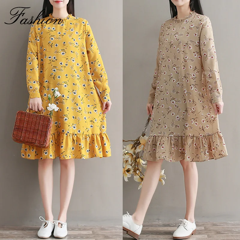 Женское Свободное платье с цветочным принтом Элегантное повседневное милое