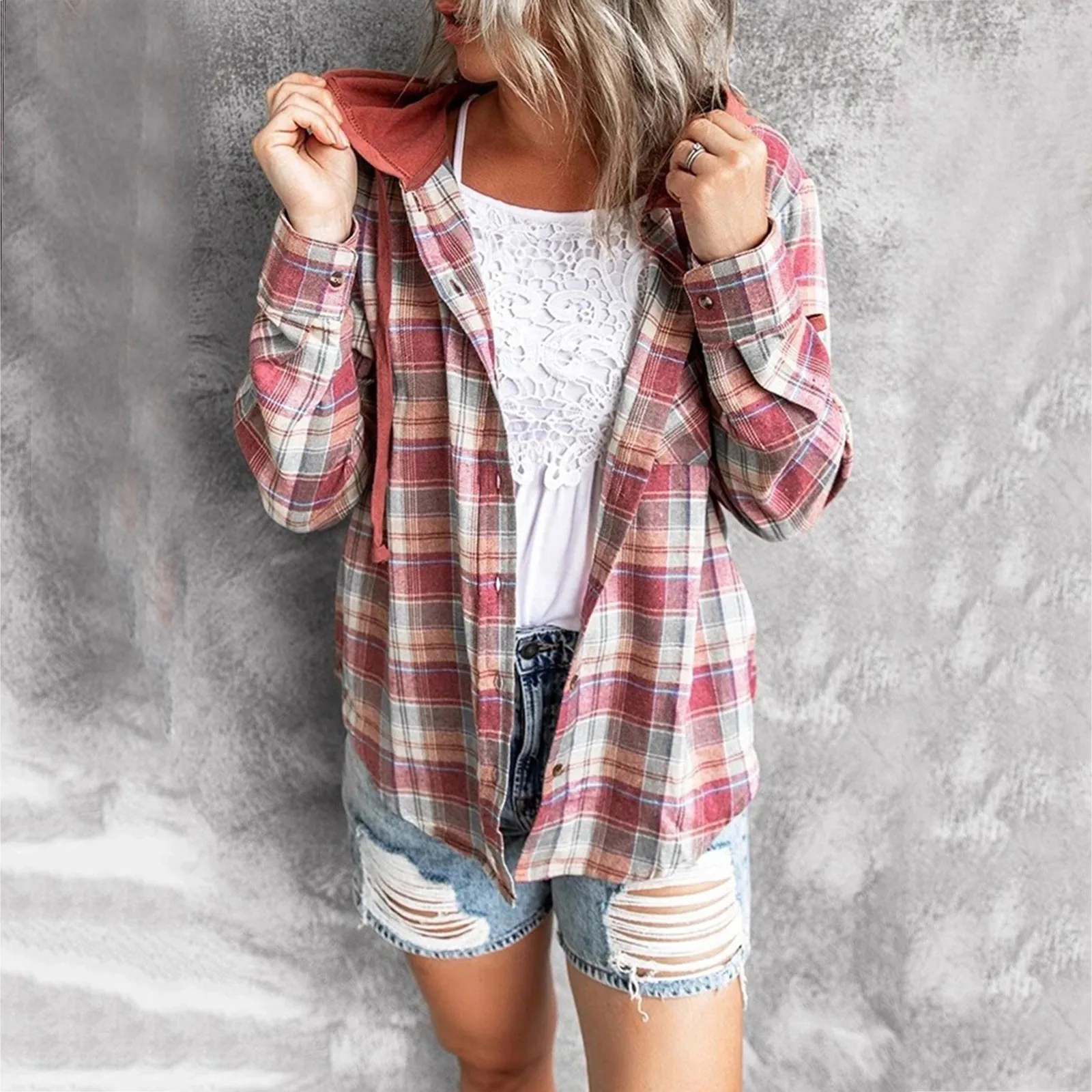 2021 Women Shirt Plaid Oversized Brown Top Turn-down Collar Leisure Fashion Loose All-match Long Sleeves Soft Chic Korean Top 1