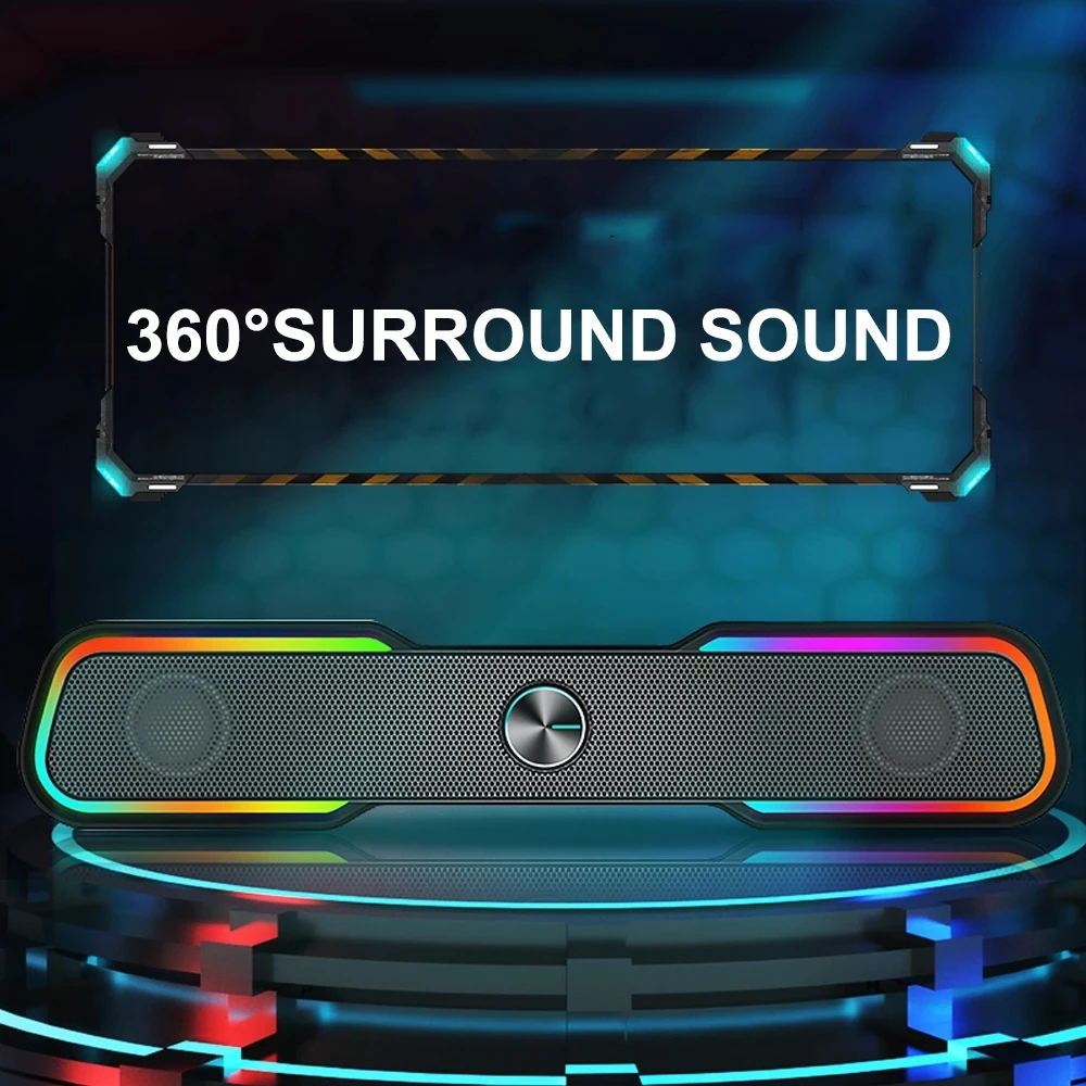 

USB Wired Speaker SoundBar LED Light Stereo Bass Subwoofer Audio AUX Speaker Surround Sound Bar Box for Computer TV PC Laptop