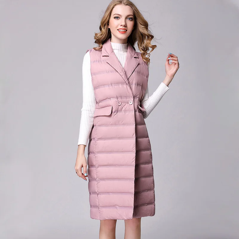 light pink Ультра-светильник, женский европейский осенний и зимний пуховый жилет, женское длинное пуховое пальто, тонкий женский жилет, пальто NS1526 - Цвет: light pink