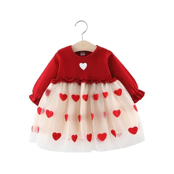 

2019 girls Korean dress autumn dress sweet love pettiskirt long sleeve stitching dress tide