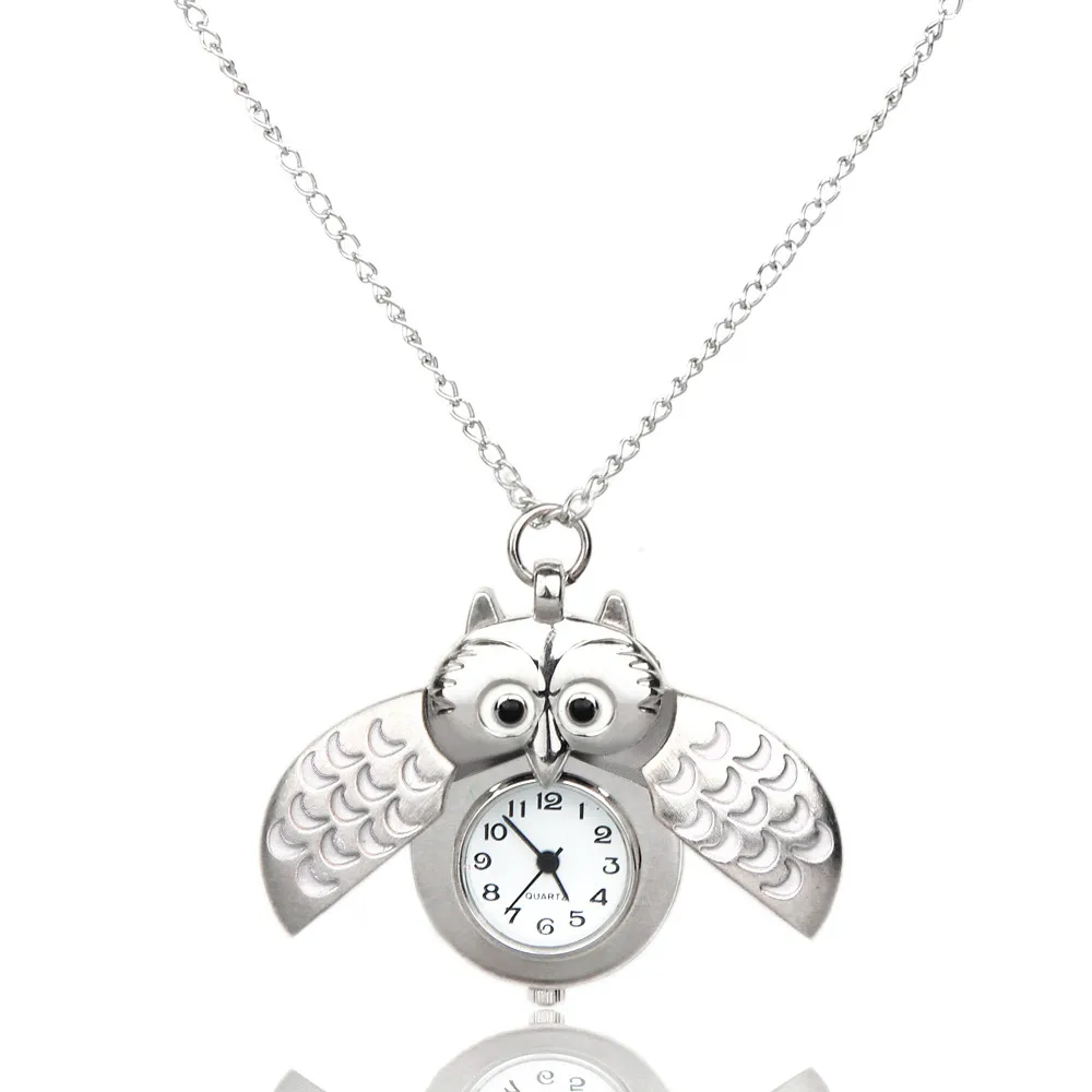 Mini Metal owl double open Quartz Watch Pendant Hanging