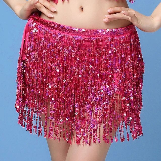 17 Colors Women Bellydance Clothing Accessories Tassel Belts 4 Rows Strips Rectangle Belly Dance Hip Scarf Sequins Fringes Belt RHODO
