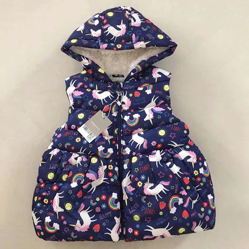 Navy Blue Осенне-зимние жилеты с капюшоном для девочек детский хлопковый теплый жилет с изображением животных жилет для маленьких девочек, жилет для мальчиков, верхняя одежда, пальто - Цвет: Navy Blue
