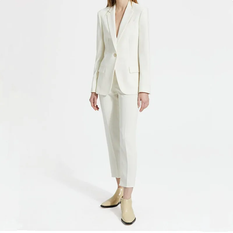 Women's suit ladies fashion casual suit two-piece suit(jacket+ pants) ladies slim single button professional wear custom - Цвет: Слоновая кость