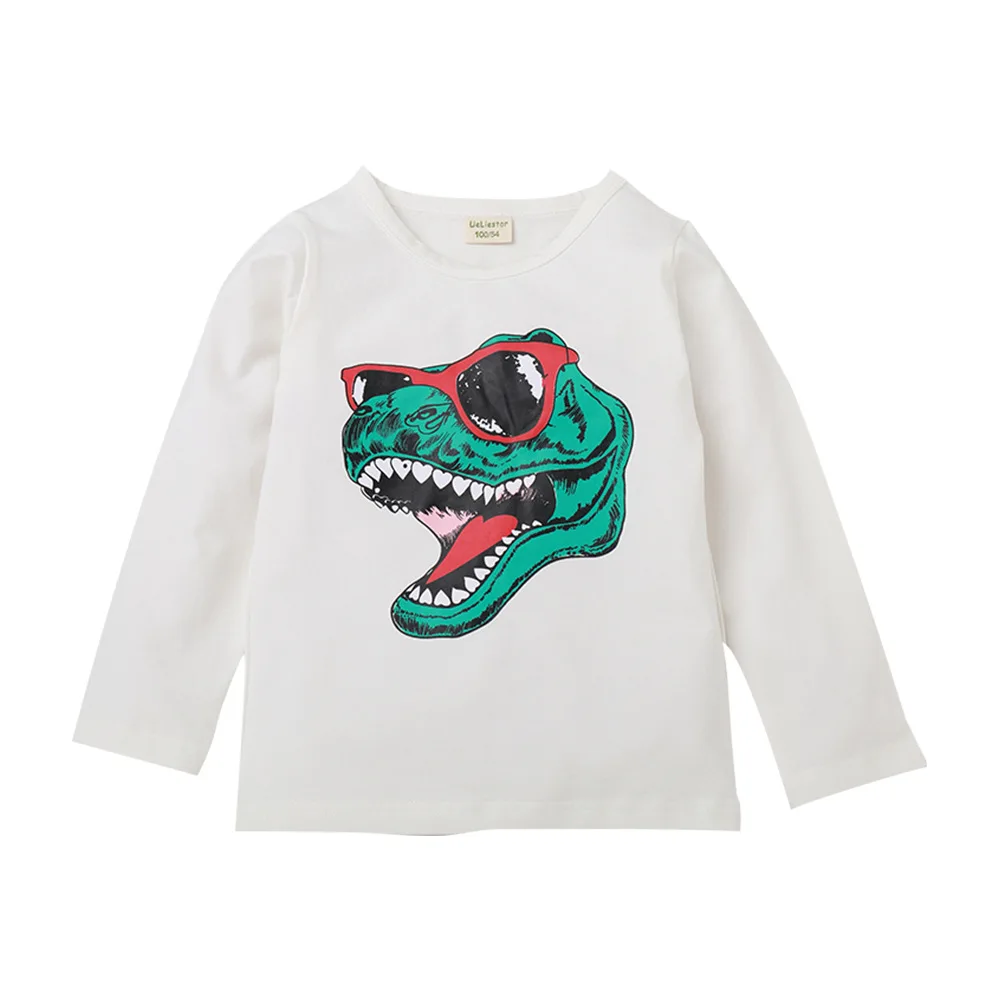 HereNice/детская футболка; топы с забавным динозавром; черная одежда; одежда с длинными рукавами; футболки для маленьких мальчиков и девочек