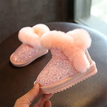 

2020 New Plush Baby Girl Boots Fashion Brand Sequin Infant Ankle Boots Non-slip Warm Winter Child Boots