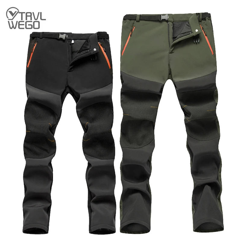 TRVLWEGO Keep Warm Winter Travel Pants Men Outdoor Camping&hiking Pants Soft Shell Waterproof Fleece Windproof Skiing Trousers