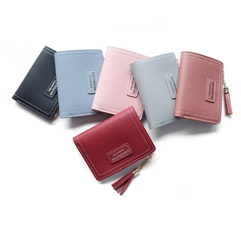 

PU Leather Ladies Short Cute Fashion Trend Small Wallet With Metal Tassel Buckle Zipper Style Ladies Purses Free Shipping