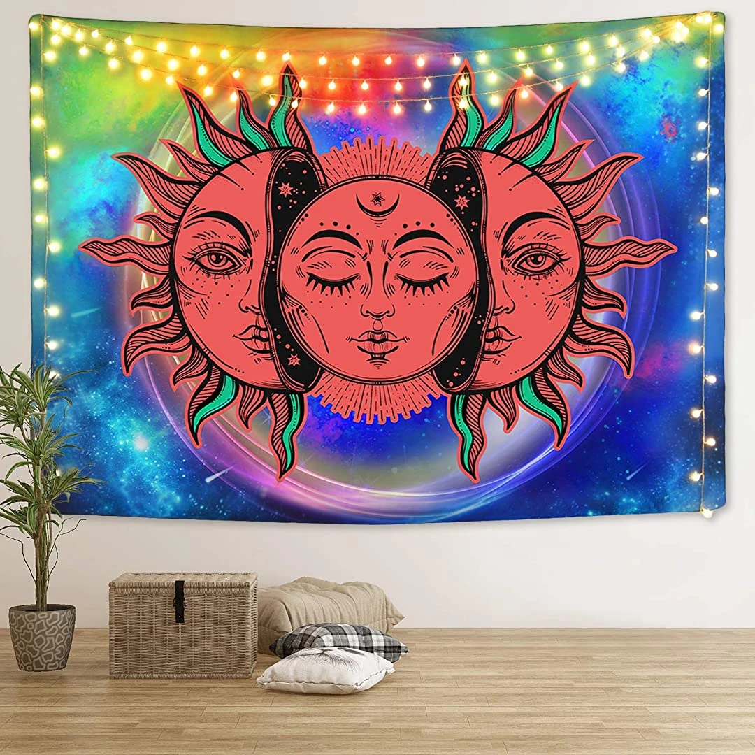 Trippy Sun And Moon Tapestry Red Burning Sun Tapestry Celestial Mystic Tapestry Colorful Psychedelic Tapestry Wall Hanging Tapestry Aliexpress