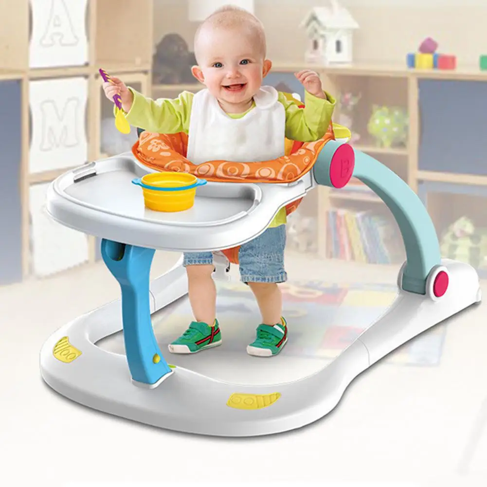 

Baby Walker Toys 4-in-1 Toddler Trolley Children Multi-function Anti-rollover Adjustable Height Sit-to-Stand Musical Walker