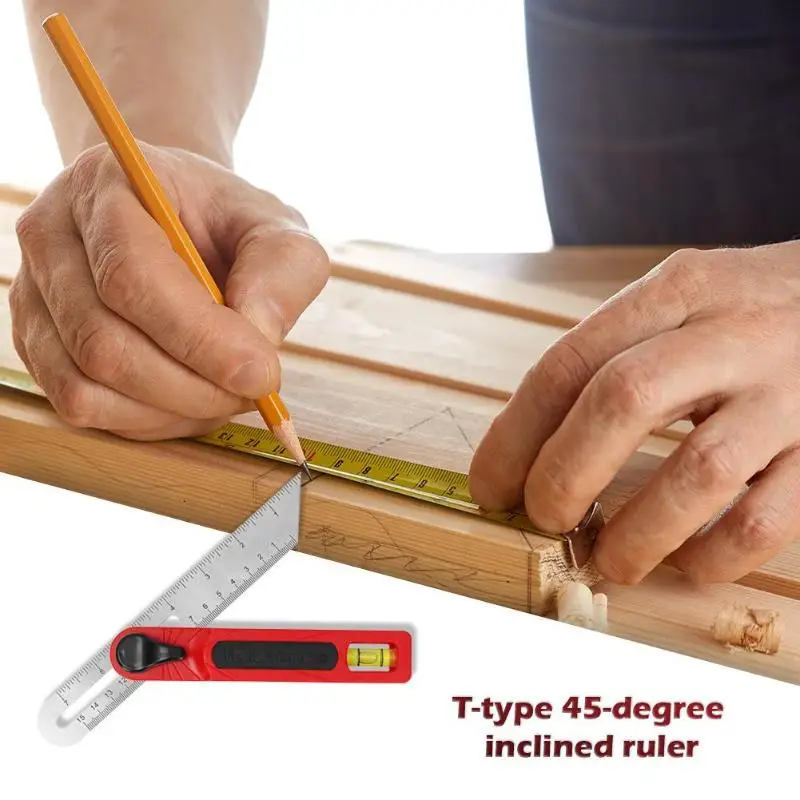 Carpenter Scriber угловая линейка штриховая строчка деревянный манометр прочная запирающая застежка Т-образная линейка; Деревообработка измерительный инструмент 186*23*16 мм
