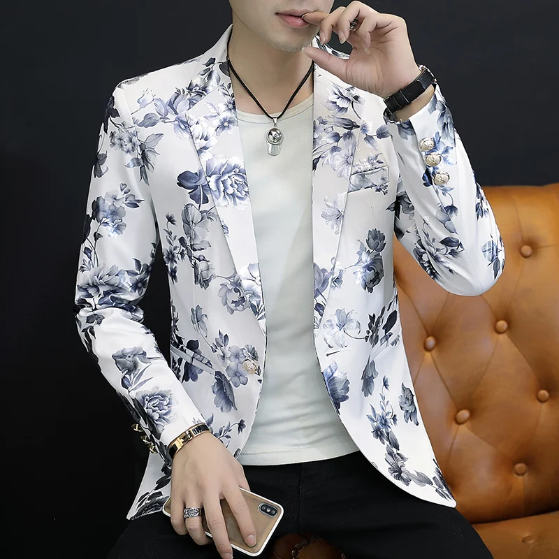 Дизайн мужской костюм Модный цветочный принт куртка Blazes Slim fit Homme Masculino Свадебный лучший мужской пиджак