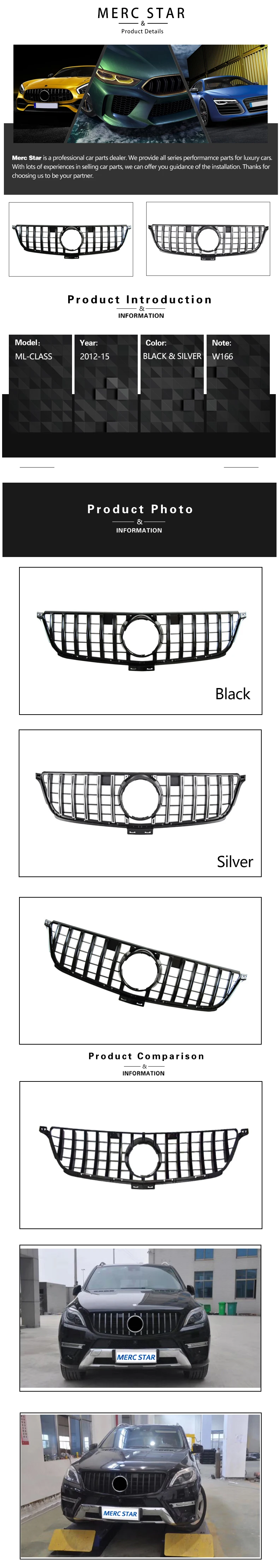 jeep wrangler fenders Front Rack for class ML W166  GT R, Grill 2012-15 ML300 ML320 ML350 ML400 ML450 GT car hood