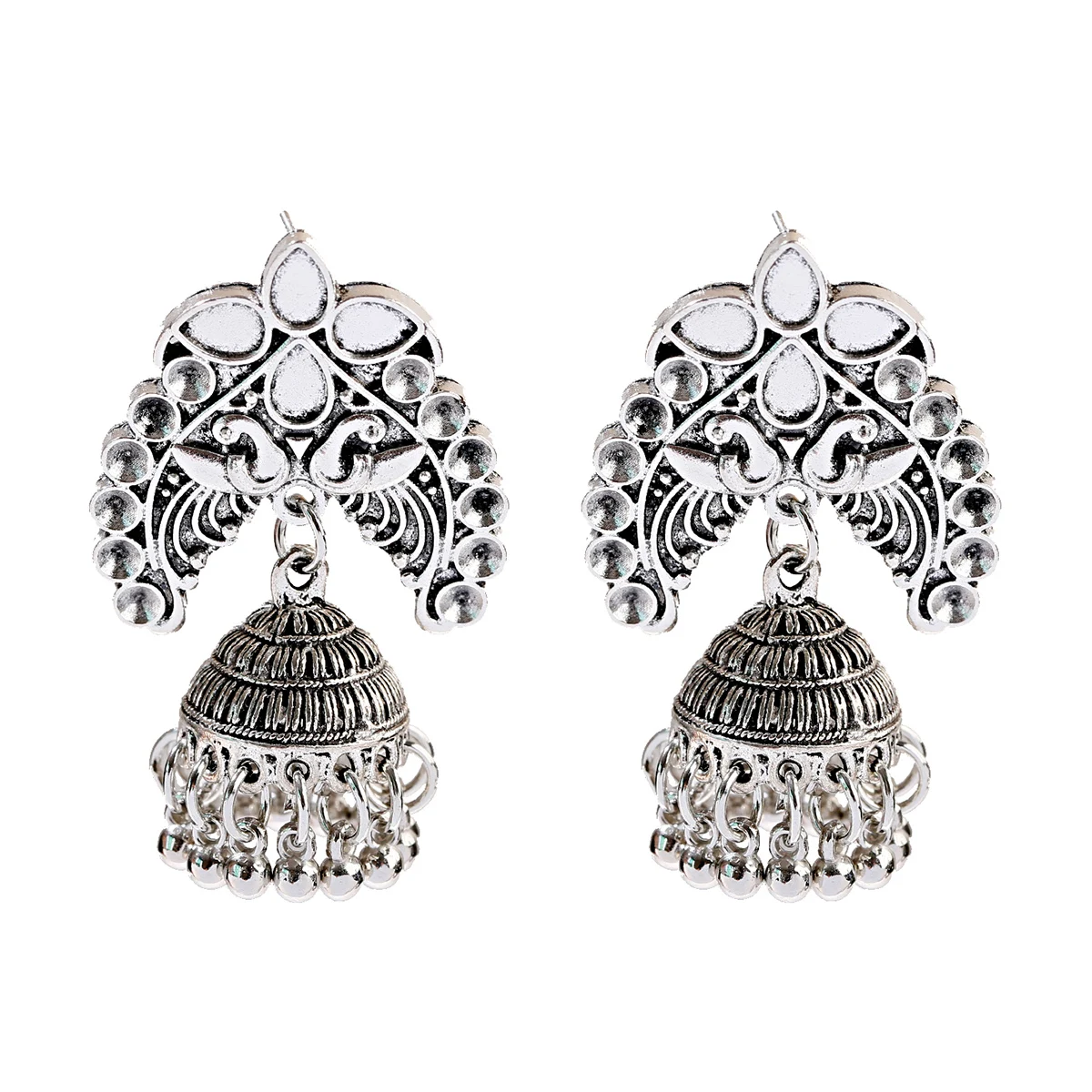 Style 4 Для женщин Винтаж серебряный овальный Jhumka серьги, индийские украшения турецкий резные колокола серьги Племенной цыганские украшения - Metal Color: Style 4