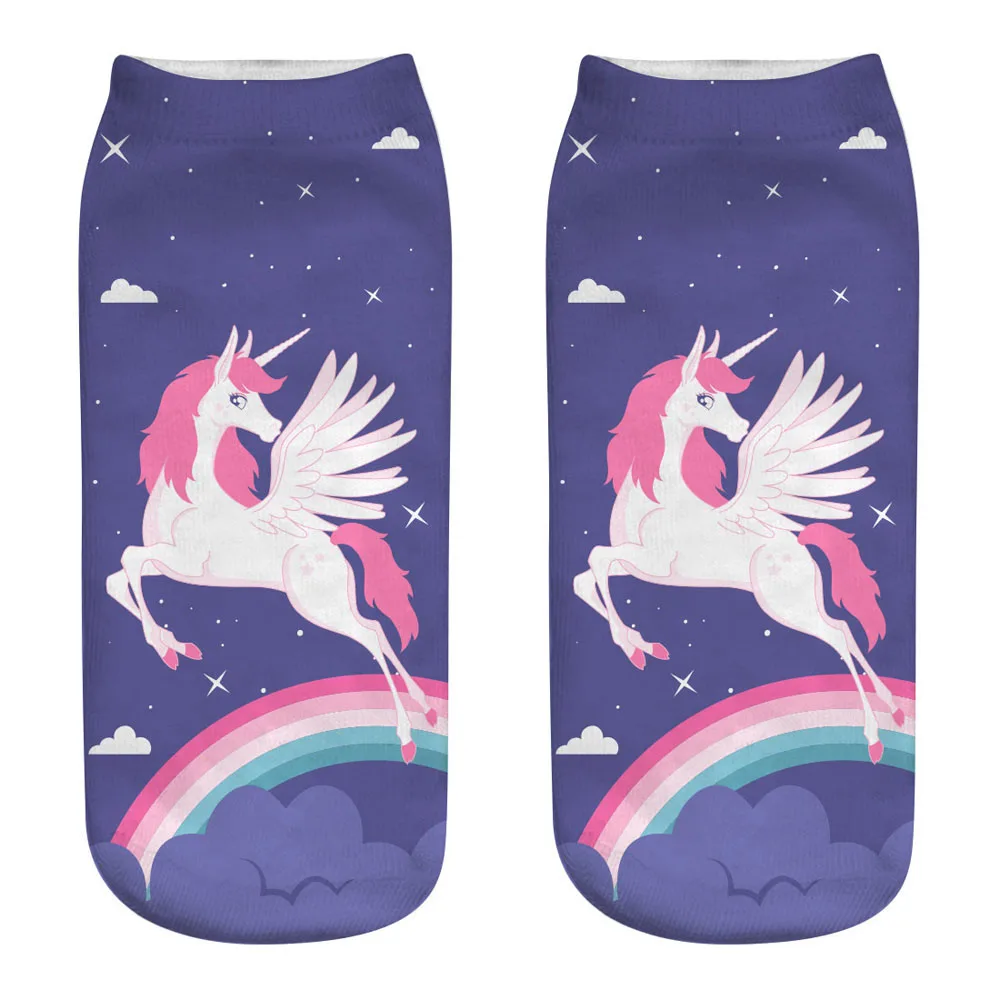 New Harajuku 3D Print Unicorn Socks Women Kawaii Ankle Licorne Chaussette Femme Calcetines Mujer Cute Art Funny Sox black ankle socks