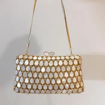 XIYUAN Women Evening Clutch Bag Bridal Wedding Elegant Party Handmade clutch purse Womens Handbags Purses Hollow Out Metallic 1