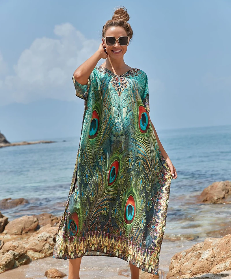 Beach Pareo Swimsuit Maxi-Dress Cover-Up Plus-Size Women Up-Robe Plage Playa Easy Vestido