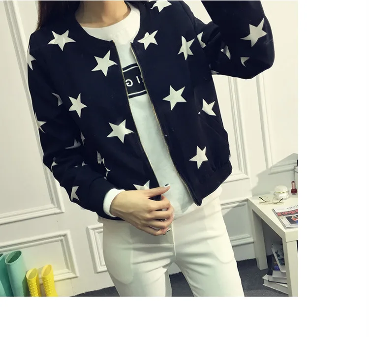Осень Звезда Slim Fit бейсбольная форма обрезанная куртка студентов маленькое пальто женщин