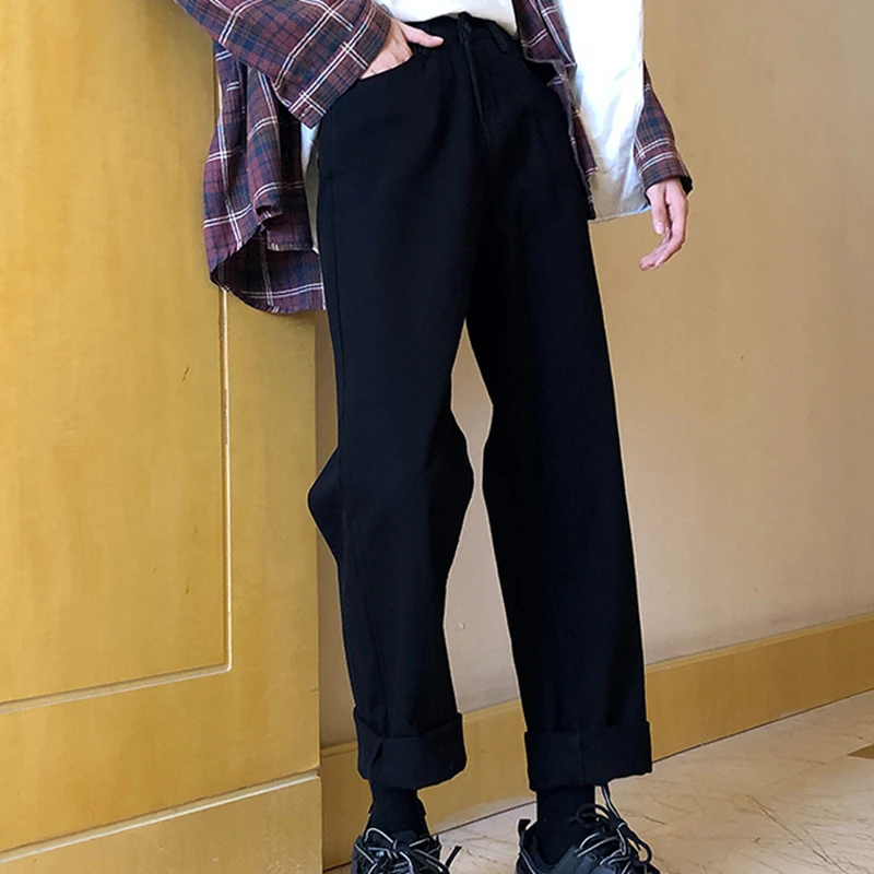 BGTEEVER, корейские шикарные прямые джинсы для женщин, с поясом, плотные вельветовые джинсы для женщин, с высокой талией, флисовые теплые джинсовые штаны для женщин - Цвет: black regular