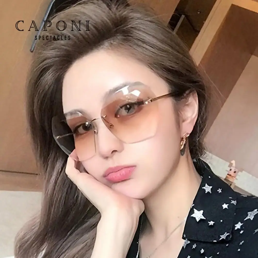 Женские солнцезащитные очки без оправы CAPONI большие с алмазной резкой и