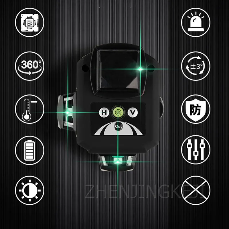 12 Lines Laser Spirit Level Green Light Infrared Wall Sticker High Precision Glare Waterproof Automatic Hit The Line Floor Stick