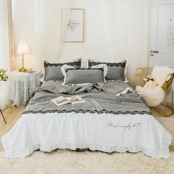 

4pcs/lot Double Color Quilt Set Summer Cool Washable Silk Bedding Set Beautiful Bed Skirt Pillowcase Air-conditioning Quilts