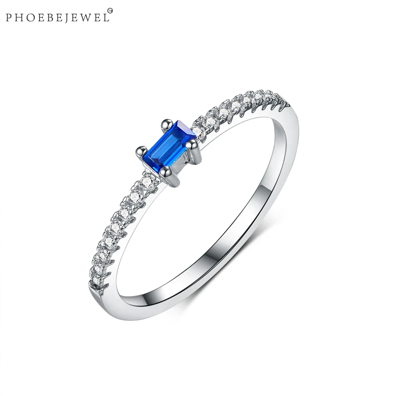 PHOEBEJEWEL серебро Цвет кольца для Для женщин с мини синий камень CZ обручальные