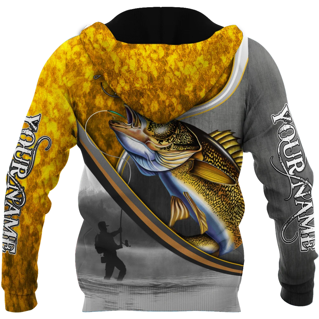 Embroidered Salmon Fishing Hoodie Custom Name Walley Fishing 3D