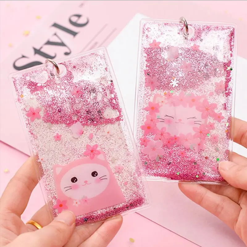 

Quicksand Liquid Keychain card case Bank Credit Card Holders Card Bus ID Holders Identity Badge with Cartoon Kid Birthday Gift