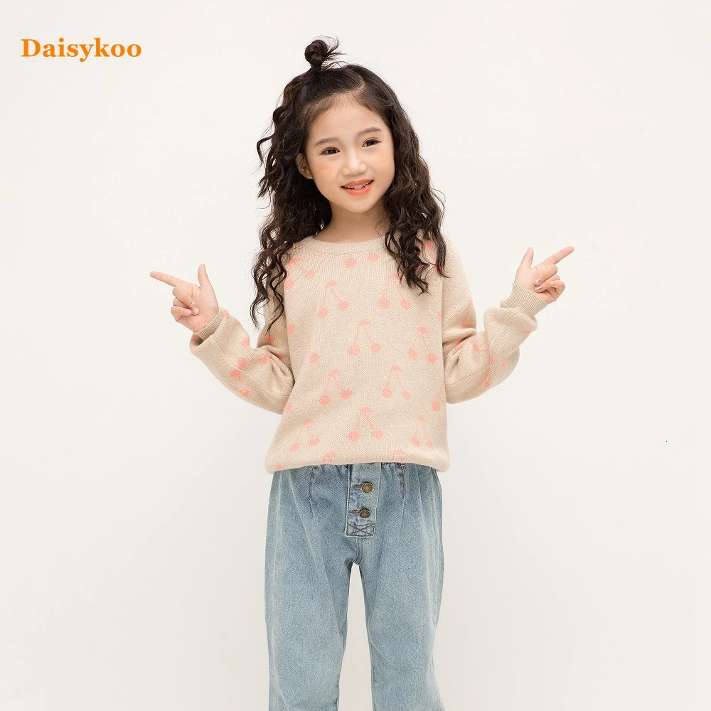 Daisykoo/ осенне-зимний хлопковый свитер для девочек Детский Пуловер детский свитер с рисунком вишни Y008