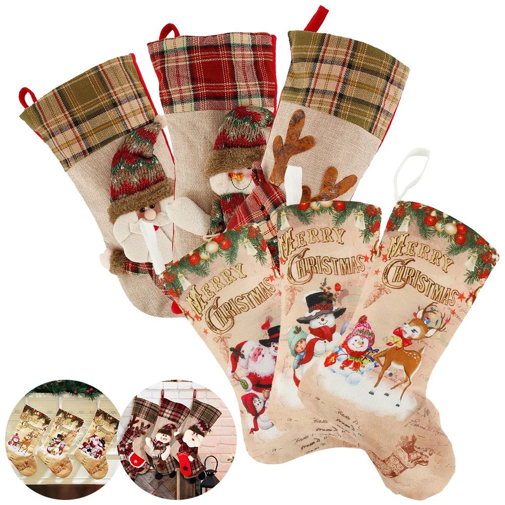 1 шт. рождественские чулки носки с изображением снеговика Санта лося медведя