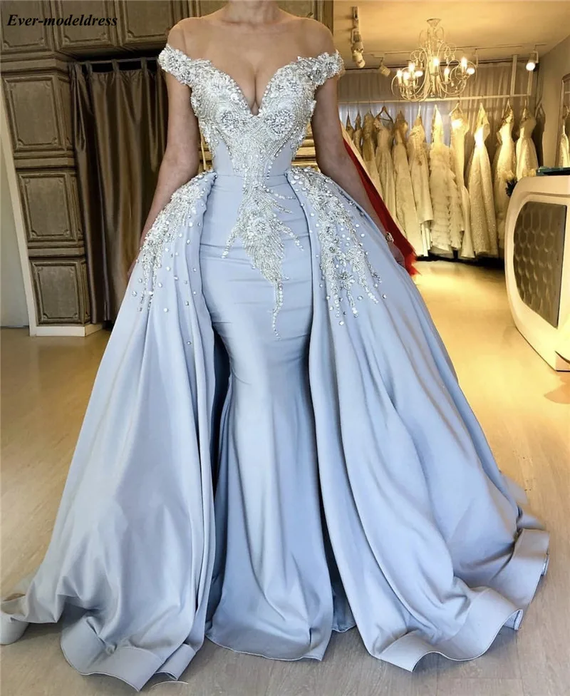 Off Shoulder Avondjurken Lange Afneembare Rok Crystal Kralen Mermaid Prom Party Jurken Robe de soiree 2019 Off Shoulder Avondjurken Lange Afneembare Rok Crystal Kralen Mermaid Prom Party Jurken Robe de soiree 2019