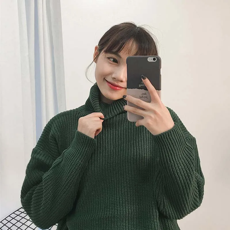 Зимний женский свитер Kpop с высоким воротом, корейский Свободный Длинный пуловер с рукавом летучая мышь, женский свитер, осень, Ретро стиль, женские свитера s