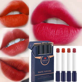 

4 Colors Smoke Tube Lipstick Set Nude Velvet Waterproof Matte Long Lasting Silky Smooth Lip Stick Cigarette Case Lipsticks