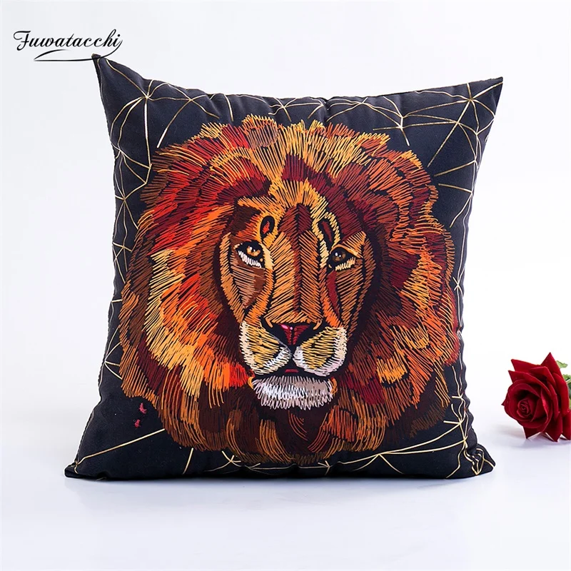 

Fuwatacchi Animal Lion Deer Printed Pillow Cover Gold Foil Cushion Cover For Home Sofa Decor Snowflake Dianmond 45X45 Pillowcase