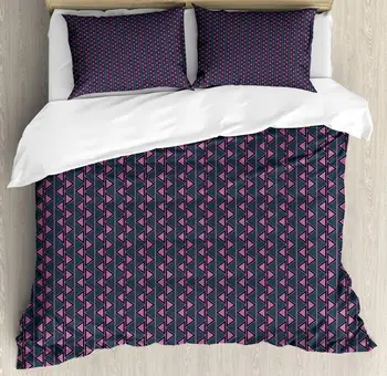 

Abstract Duvet Cover Set Symmetric Triangular and Vertical Streaks 3 Piece Bedding Set Slate Blue Fuchsia