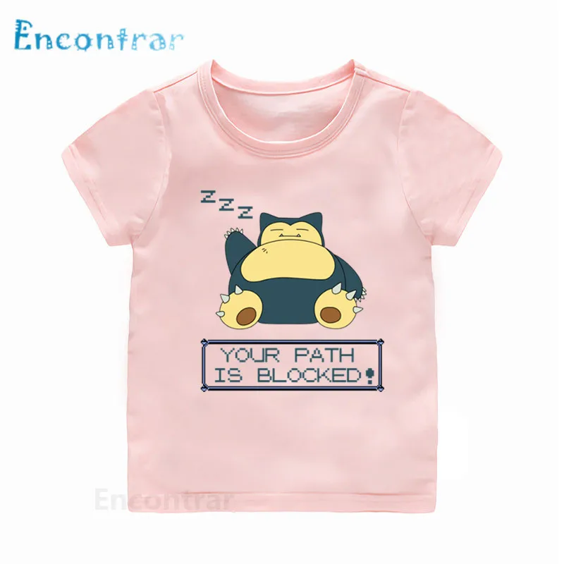 Modal Pink Детская футболка с принтом «Pokemon GO Snorlax Nope» Детская забавная футболка с коротким рукавом, летняя одежда для мальчиков и девочек HKP5161 - Цвет: Modal Pink