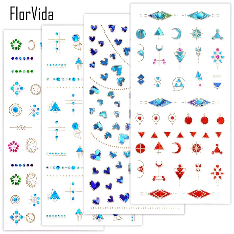 

FlorVida Adhesive 3D Nail Art Stickers With Rhinestones Studs Gems Strass on Stickers For Nails Design