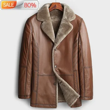 

Real Genuine Jacket Men Winter 100% Cow Leather Coat Natural Fur Sheep Shearling Jackets 2020 KL159006 B23456