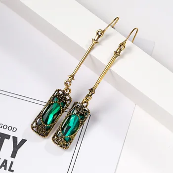 

CINDY XIANG green color crystal vintage hollow-out pattern drop earrings for women long dangle earrings fashion jewelry