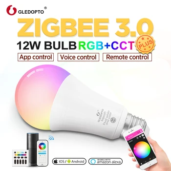 

zigbee color led smart bulb 12W RGB&CCT(2700-6500k) work with zigbee gateways,6-zone remote control, voice activated with alexa