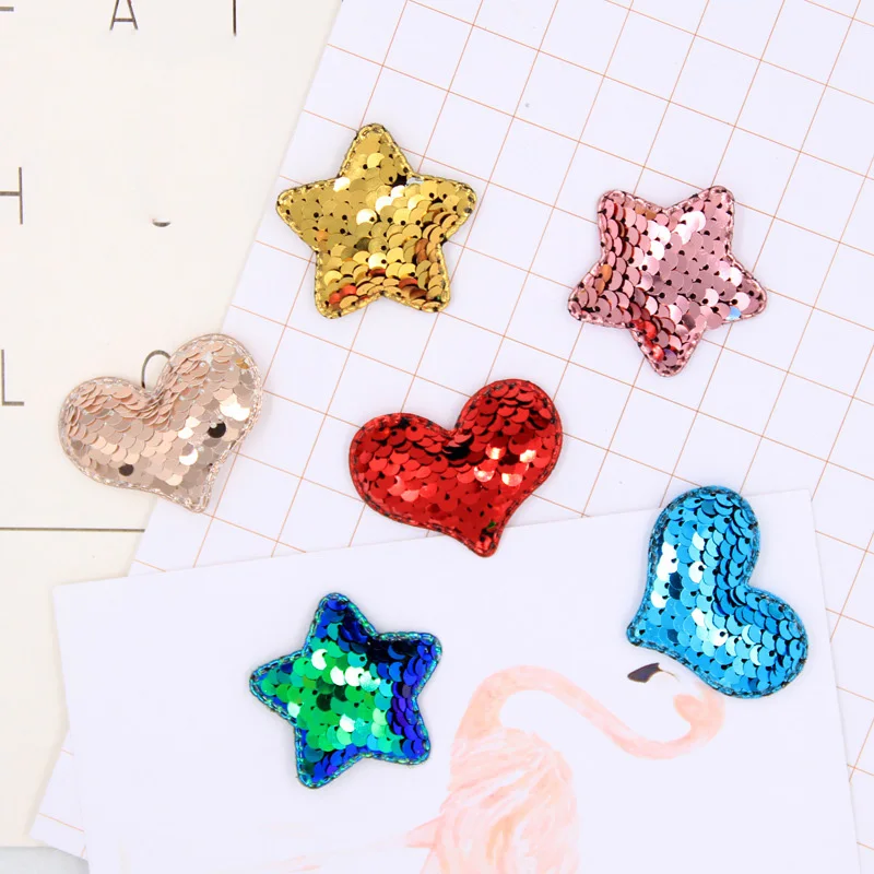 

10pcs Shiny Fish Scale Patches Star Heart Sequin Appliques Padded Patches for Clothes Stickers DIY Crafts Hair Clips Accessories