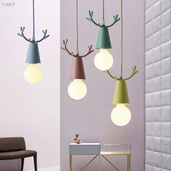 

Modern minimalist Macaron antler chandelier Nordic cartoon living room bedroom lamp cartoon children's chandeliers